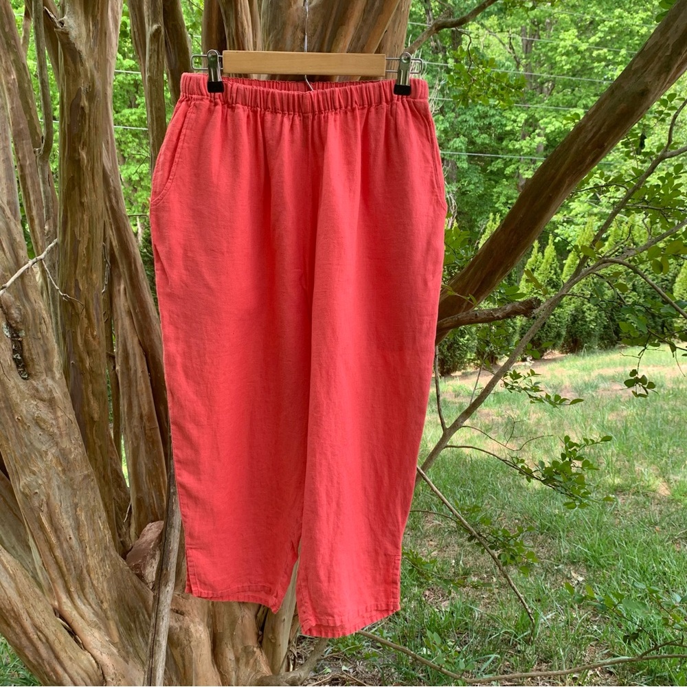 Flax by Jeanne Engelhart Cropped Flood Linen Pants in Coral